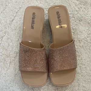 Rose gold pink sparkly wedges size 6